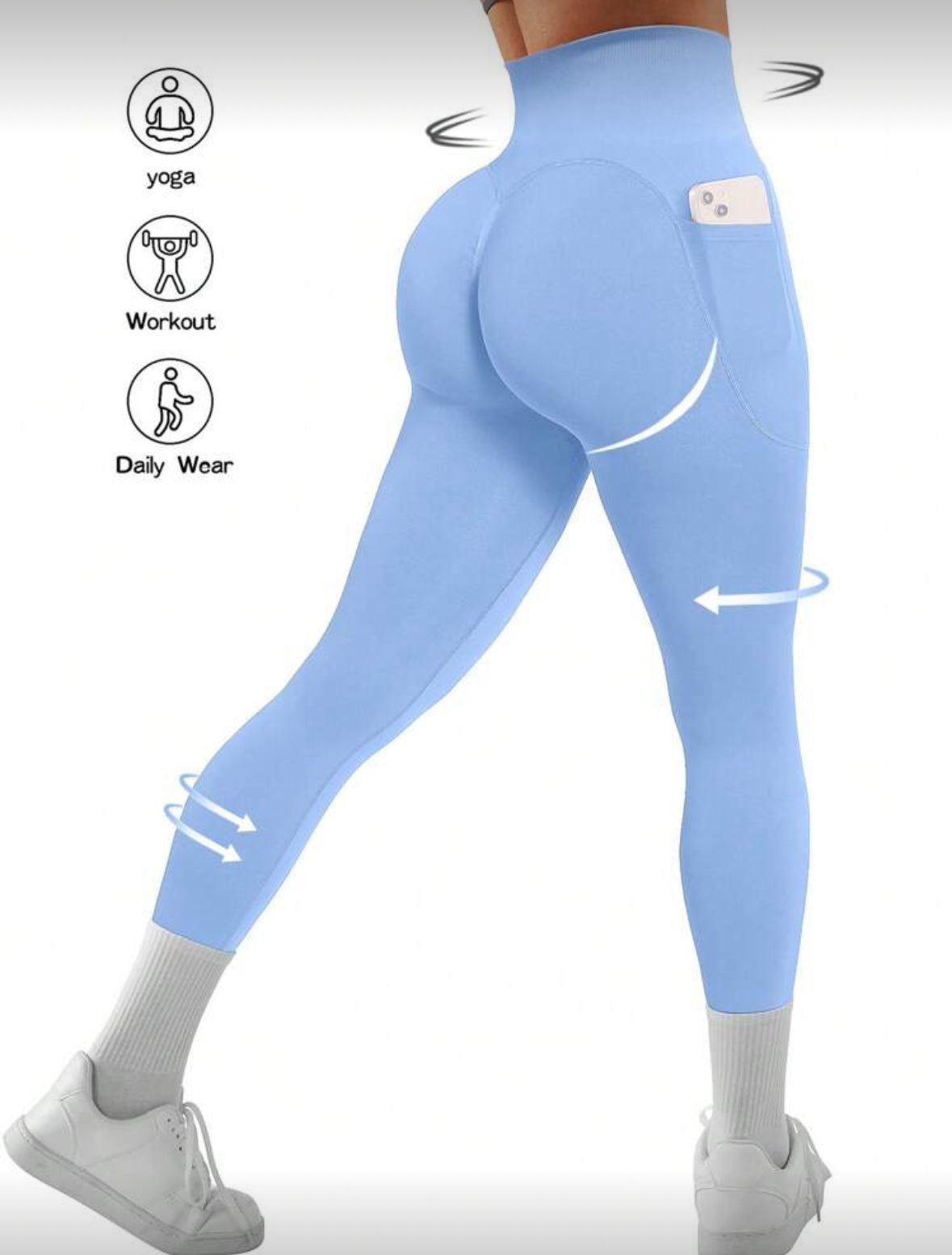 Leggins con bolsa, Push Up, Sin costuras, Tono Liso