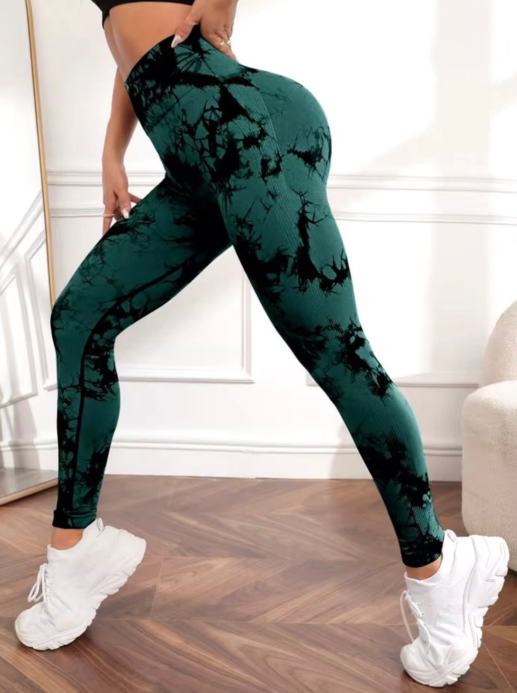 Leggins Verde con negro, Push Up, Sin costuras, Tie Dye