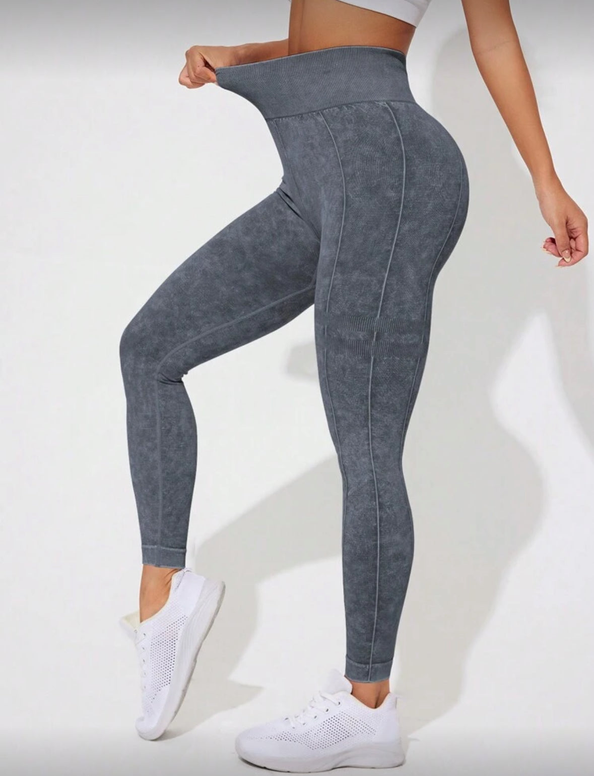 Leggins Scrunch, Push Up, Tono liso deslavado, Sin costuras