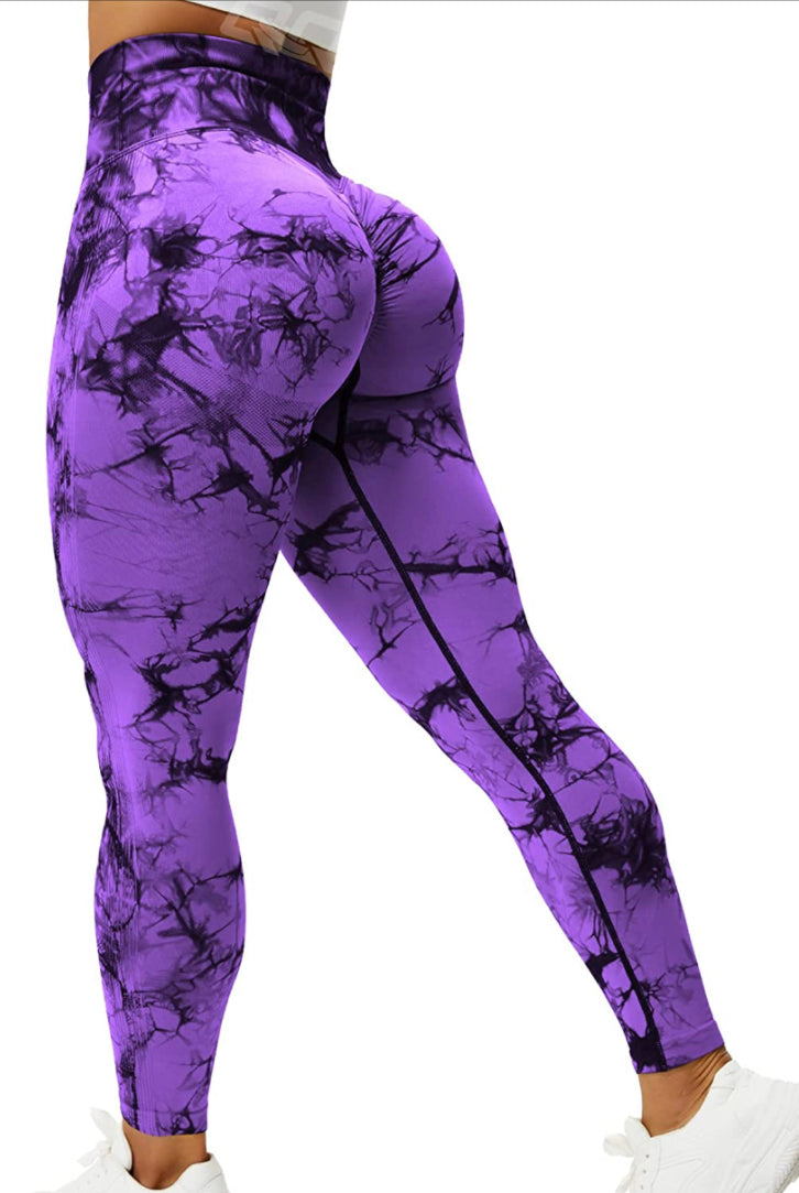 Leggins Morados, Push Up, Sin costuras, Tie Dye, Premium