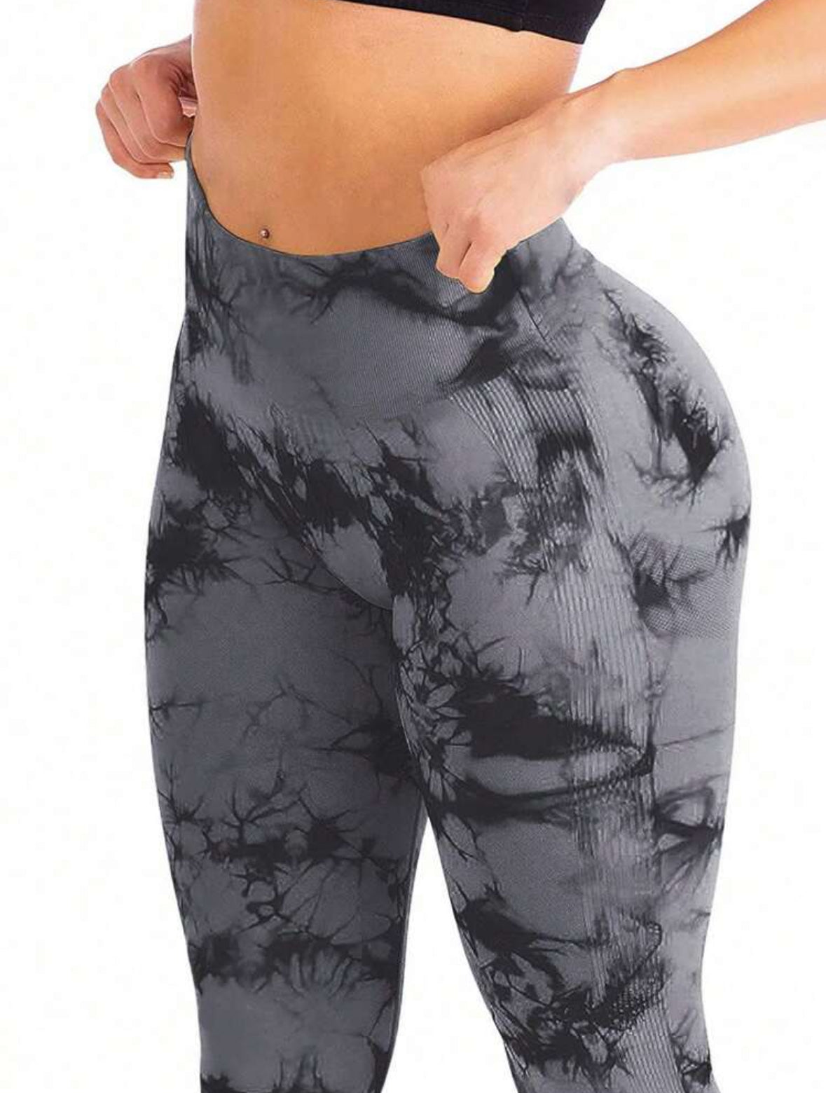 Leggins Gris claro con negro, Push Up, Sin costuras, Tie Dye