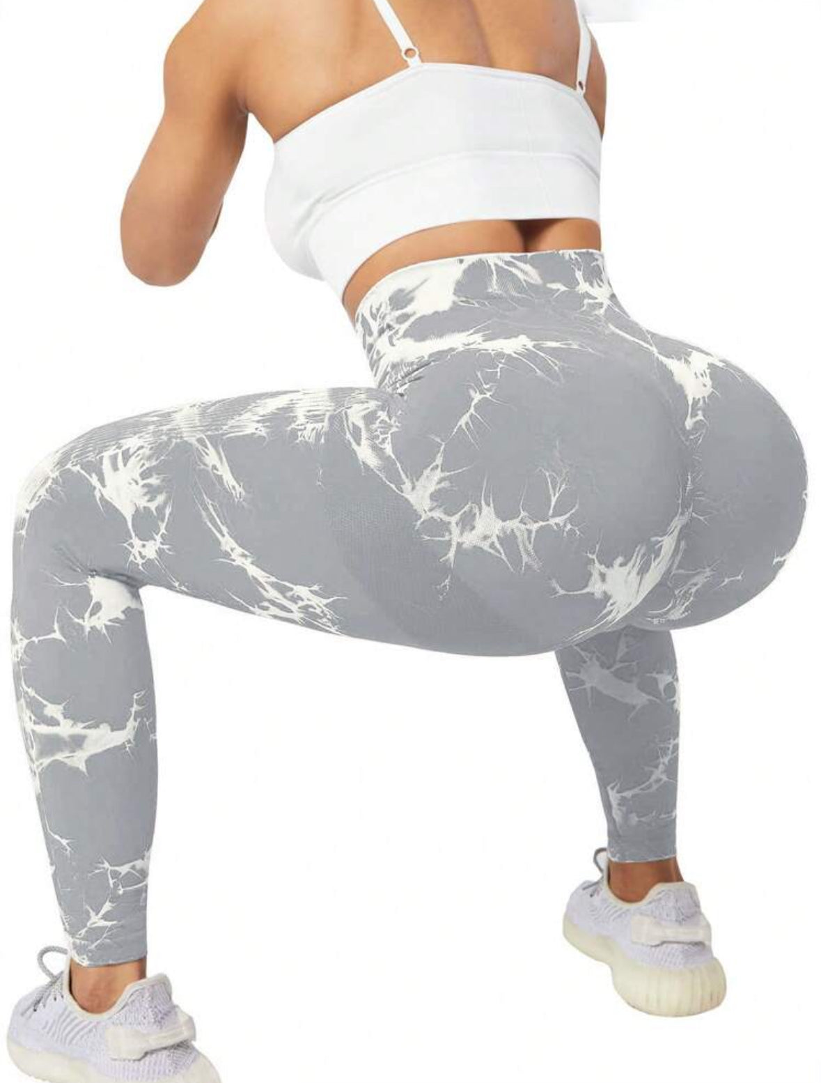Leggin Push Up, Tie Dye, Gris claro con Blanco, Premium