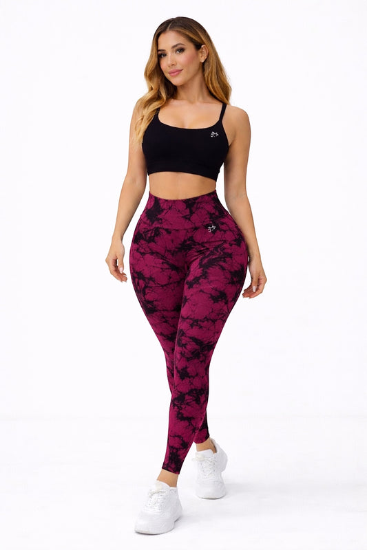 Leggin Push Up, Tie Dye, Rosa oscuro con negro, Premium.