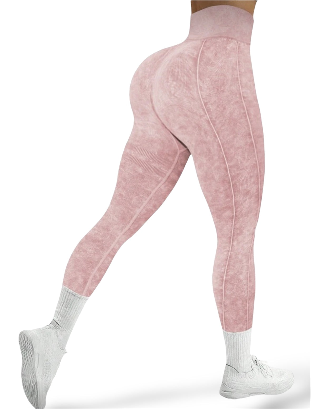 Leggins Scrunch, Push Up, Tono liso deslavado, Sin costuras