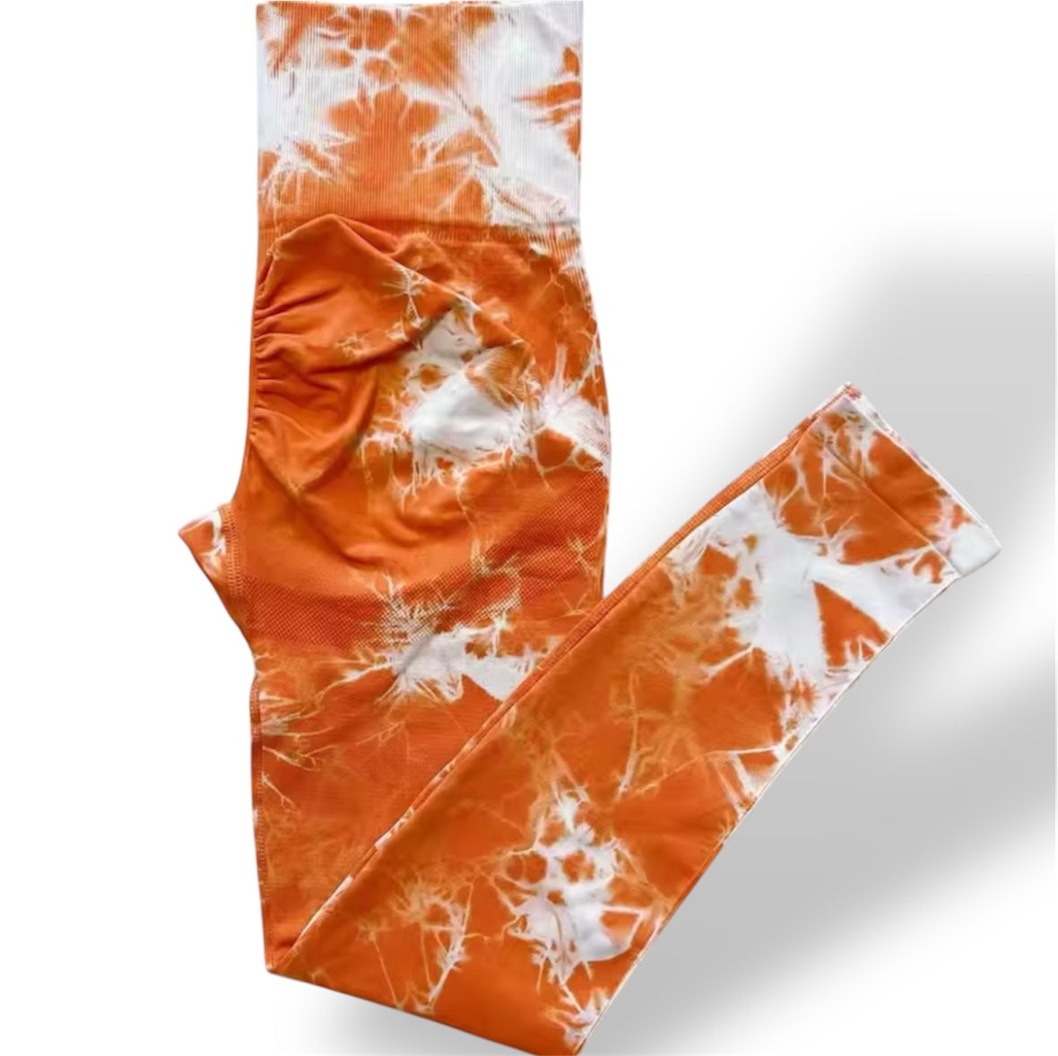 Leggins Naranja con blanco , Push Up, Sin costuras, Tie Dye, Premium