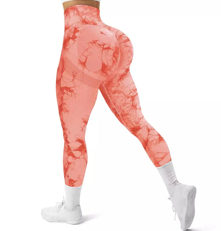 Leggins Naranja, Push Up, Sin costuras, Tie Dye, Premium