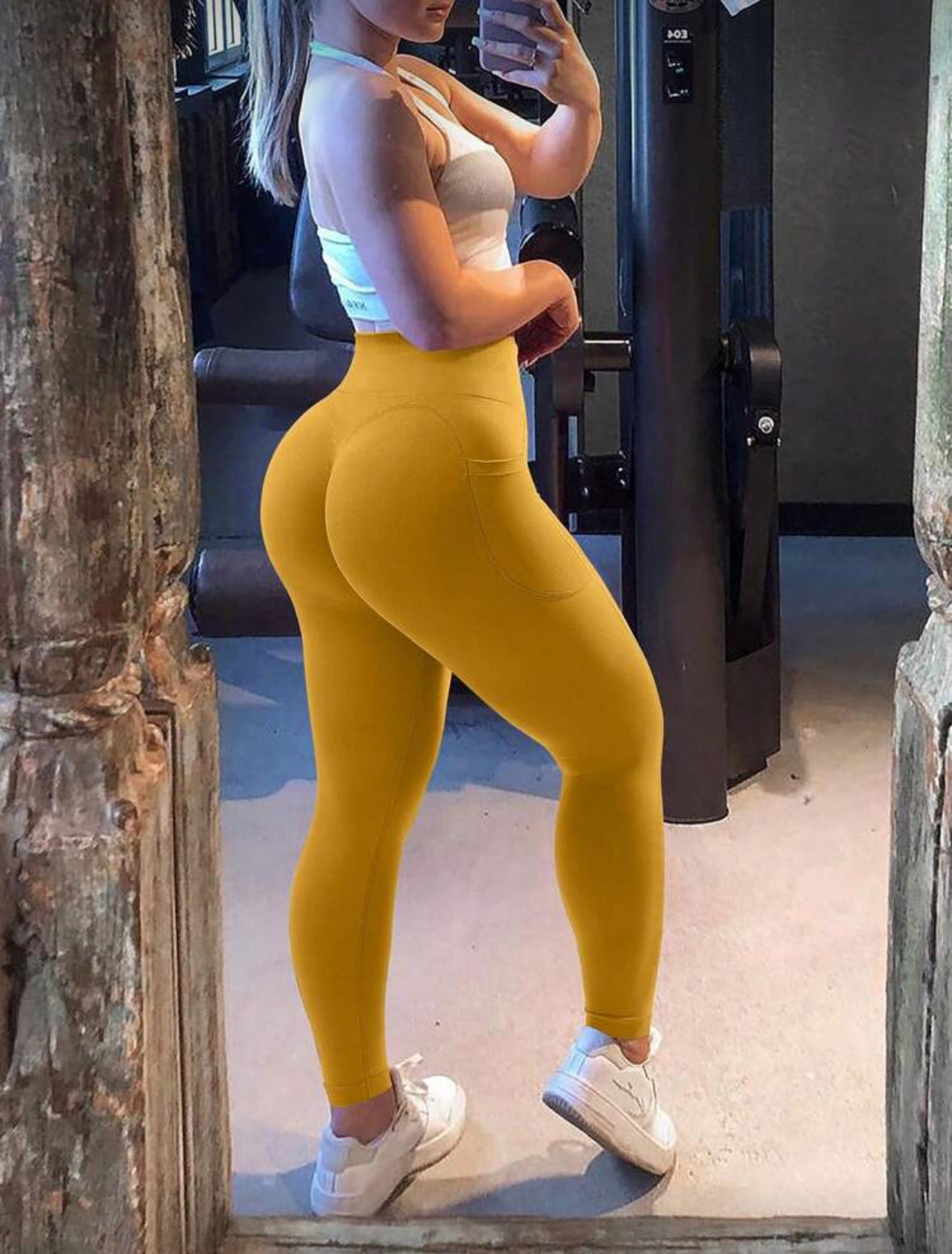 Leggins con bolsa, Push Up, Sin costuras, Tono Liso
