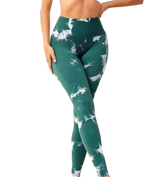 Leggins Verde con blanco, Push Up, Sin costuras, Tie Dye, Premium