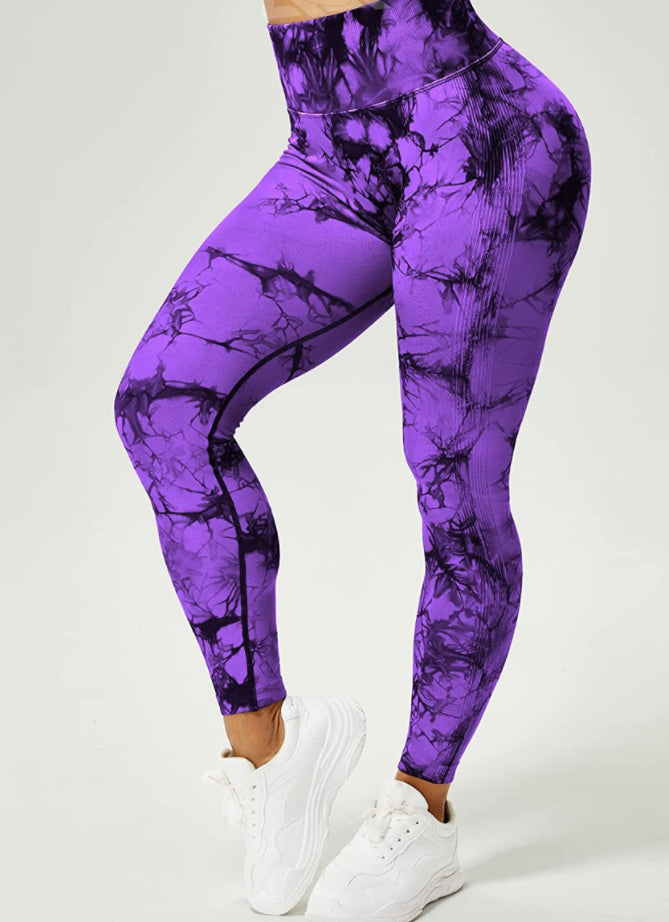 Leggins Morados, Push Up, Sin costuras, Tie Dye, Premium
