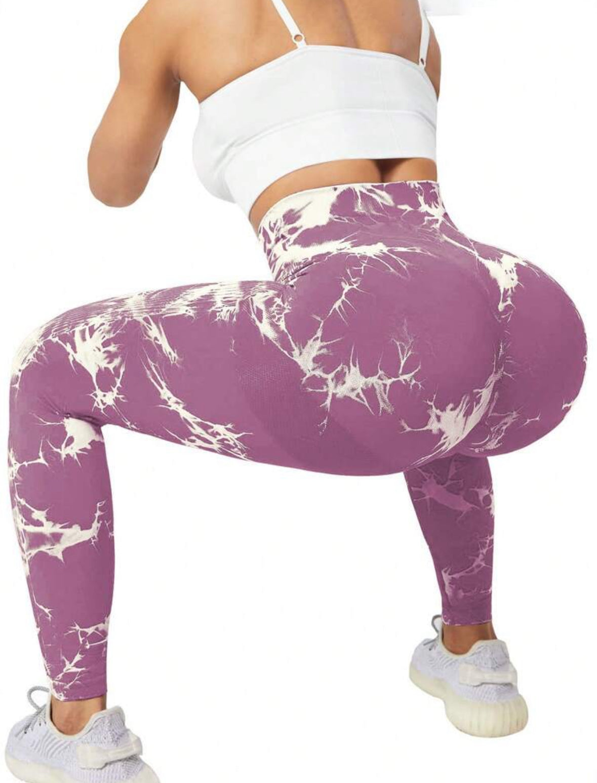 Leggin Push Up, Tie Dye, lila oscuro con blanco