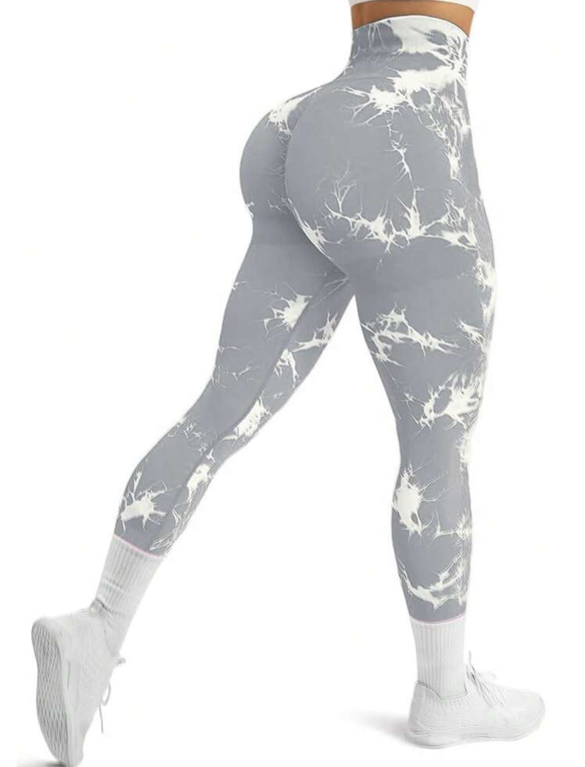 Leggin Push Up, Tie Dye, Gris claro con Blanco, Premium