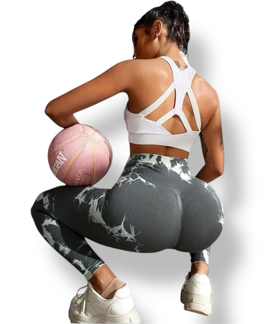 Leggins Gris oscuro con blanco, Push Up, Sin costuras, Tie Dye, Premium