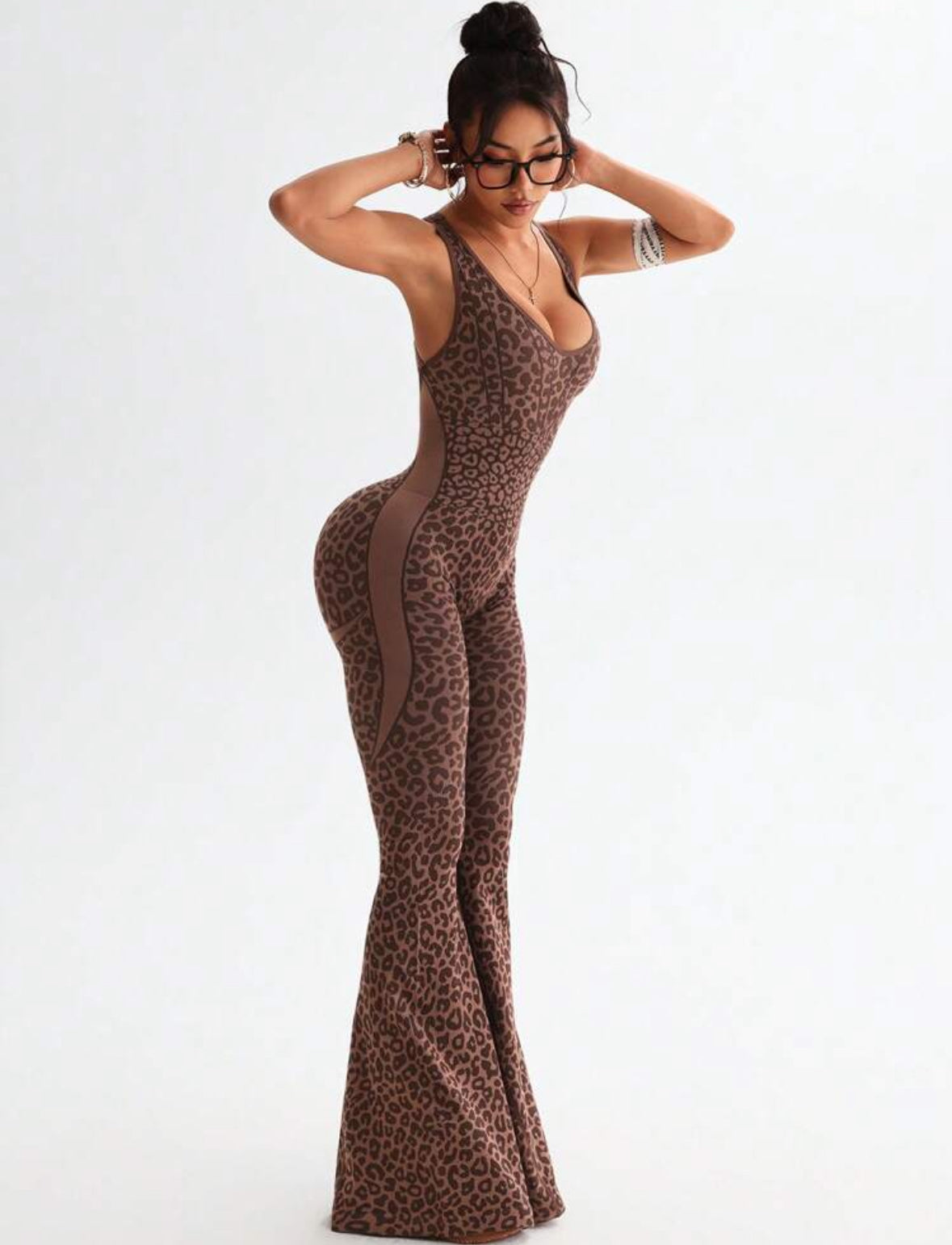 ‘Enterizo Push Up, Sin costuras, Animal print, Acampanado