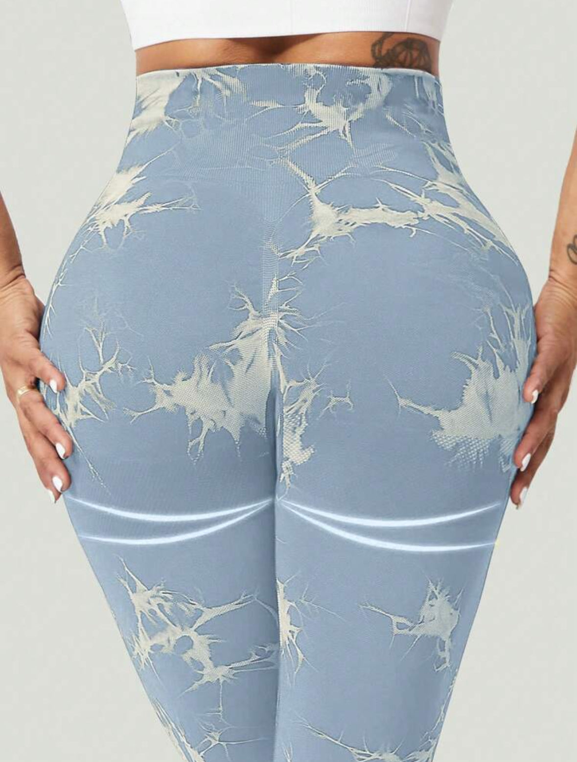 Leggins Azul cielo con blanco, Push Up, Sin costuras, Tie Dye, Premium