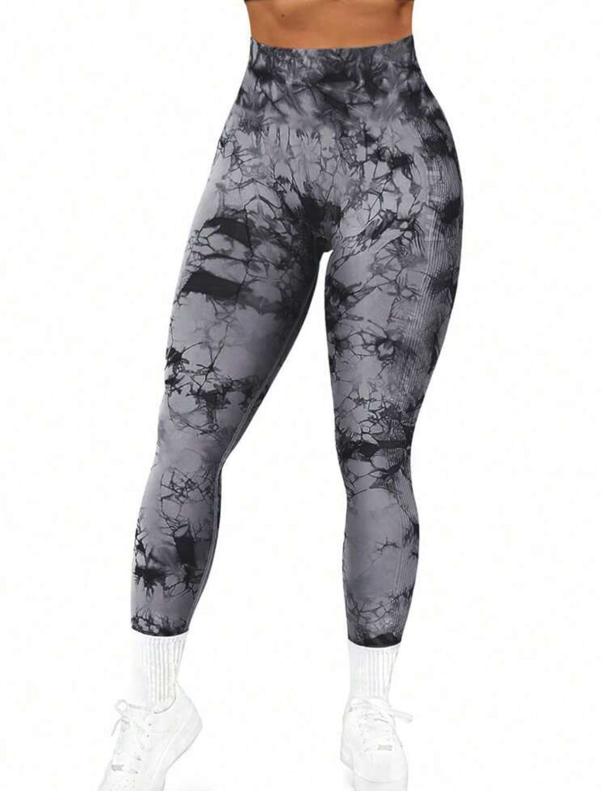 Leggins Gris claro con negro, Push Up, Sin costuras, Tie Dye