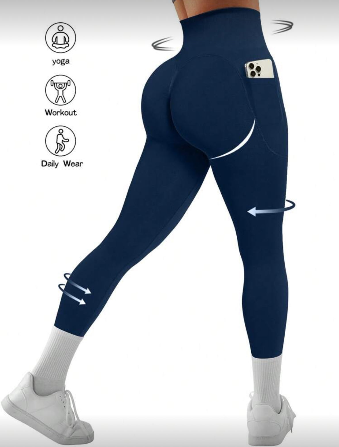 Leggins con bolsa, Push Up, Sin costuras, Tono Liso