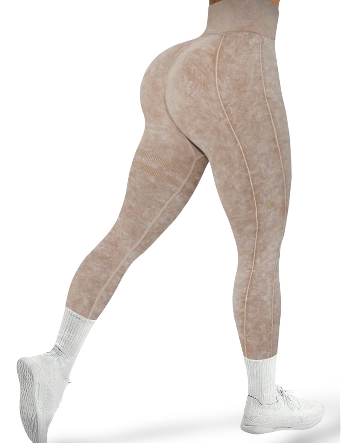 Leggins Scrunch, Push Up, Tono liso deslavado, Sin costuras