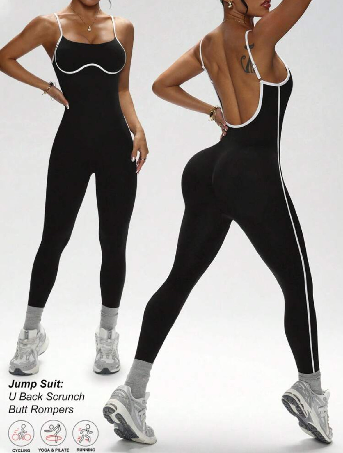 ‘Enterizo Push Up, con tirantes, Sin costuras, Líneas blancas