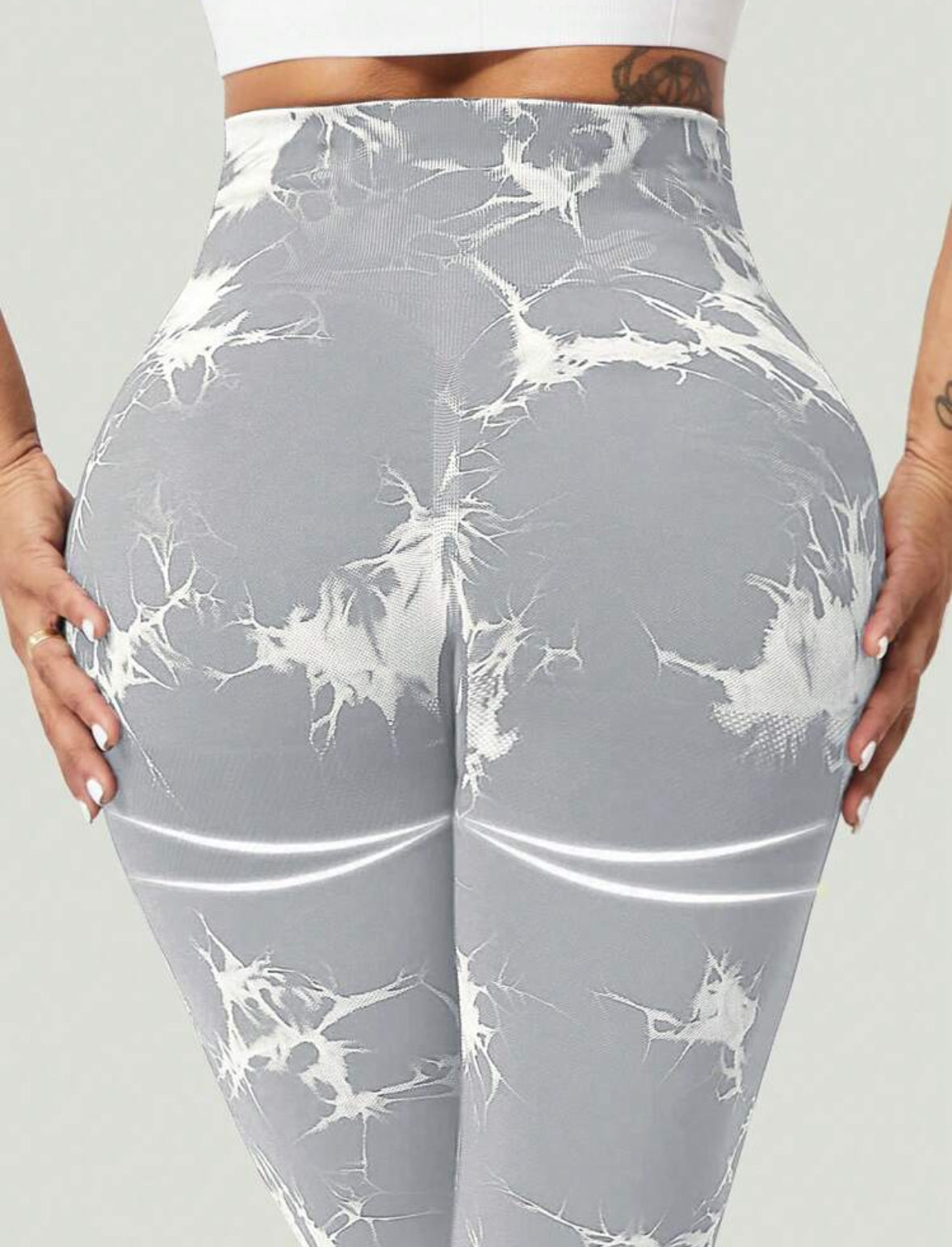 Leggin Push Up, Tie Dye, Gris claro con Blanco, Premium