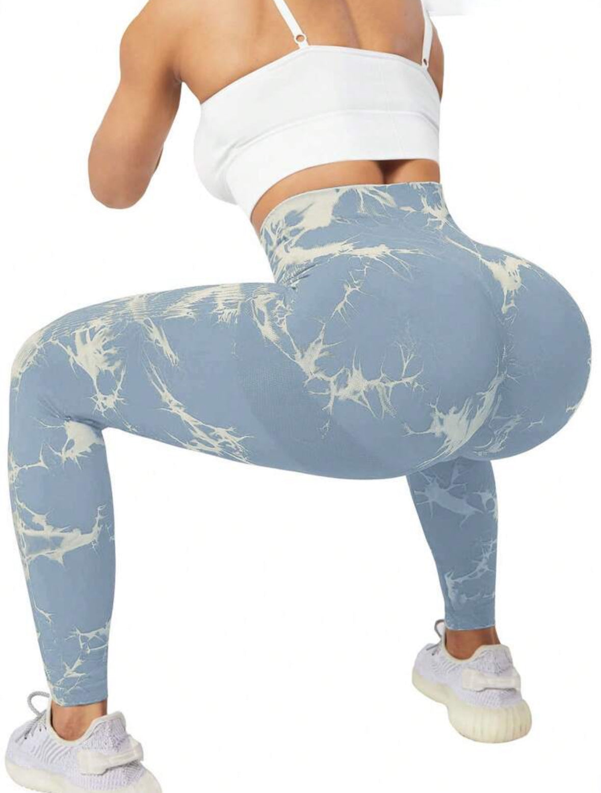 Leggins Azul cielo con blanco, Push Up, Sin costuras, Tie Dye, Premium