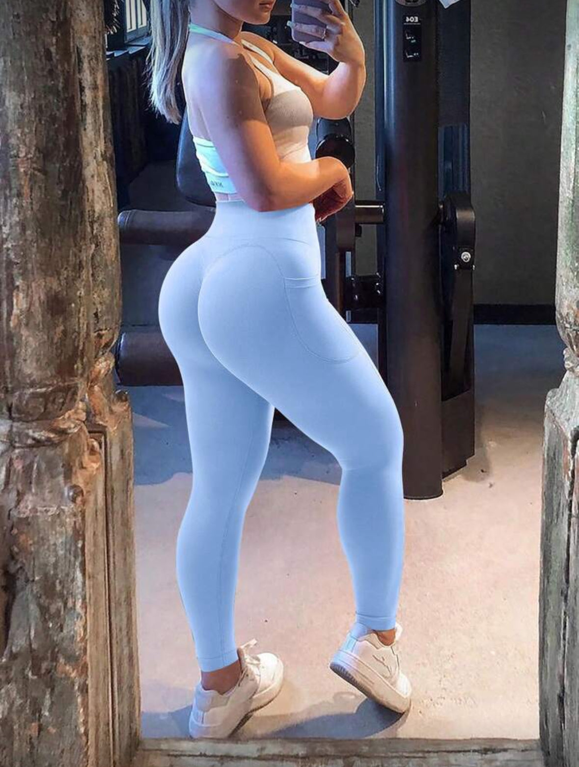 Leggins con bolsa, Push Up, Sin costuras, Tono Liso