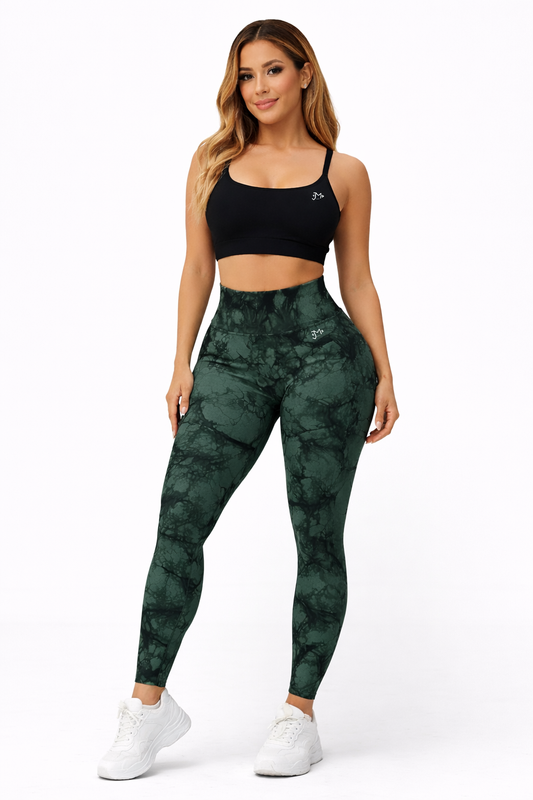 Leggins Verde con negro, Push Up, Sin costuras, Tie Dye