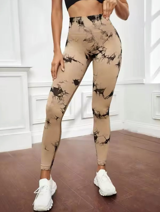 Leggins Café claro, Push Up, Sin costuras, Tie Dye