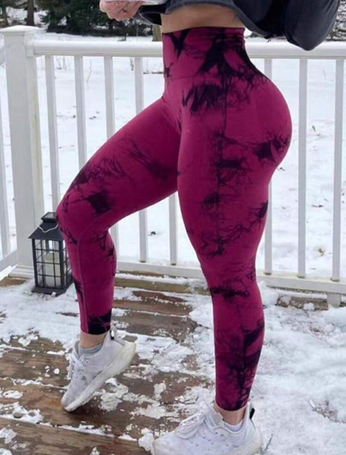 Leggin Push Up, Tie Dye, Rosa oscuro con negro, Premium.