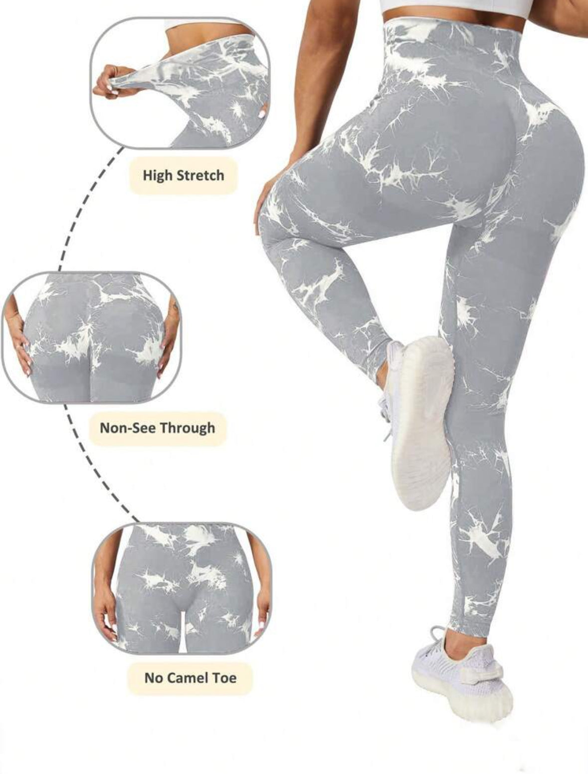 Leggin Push Up, Tie Dye, Gris claro con Blanco, Premium