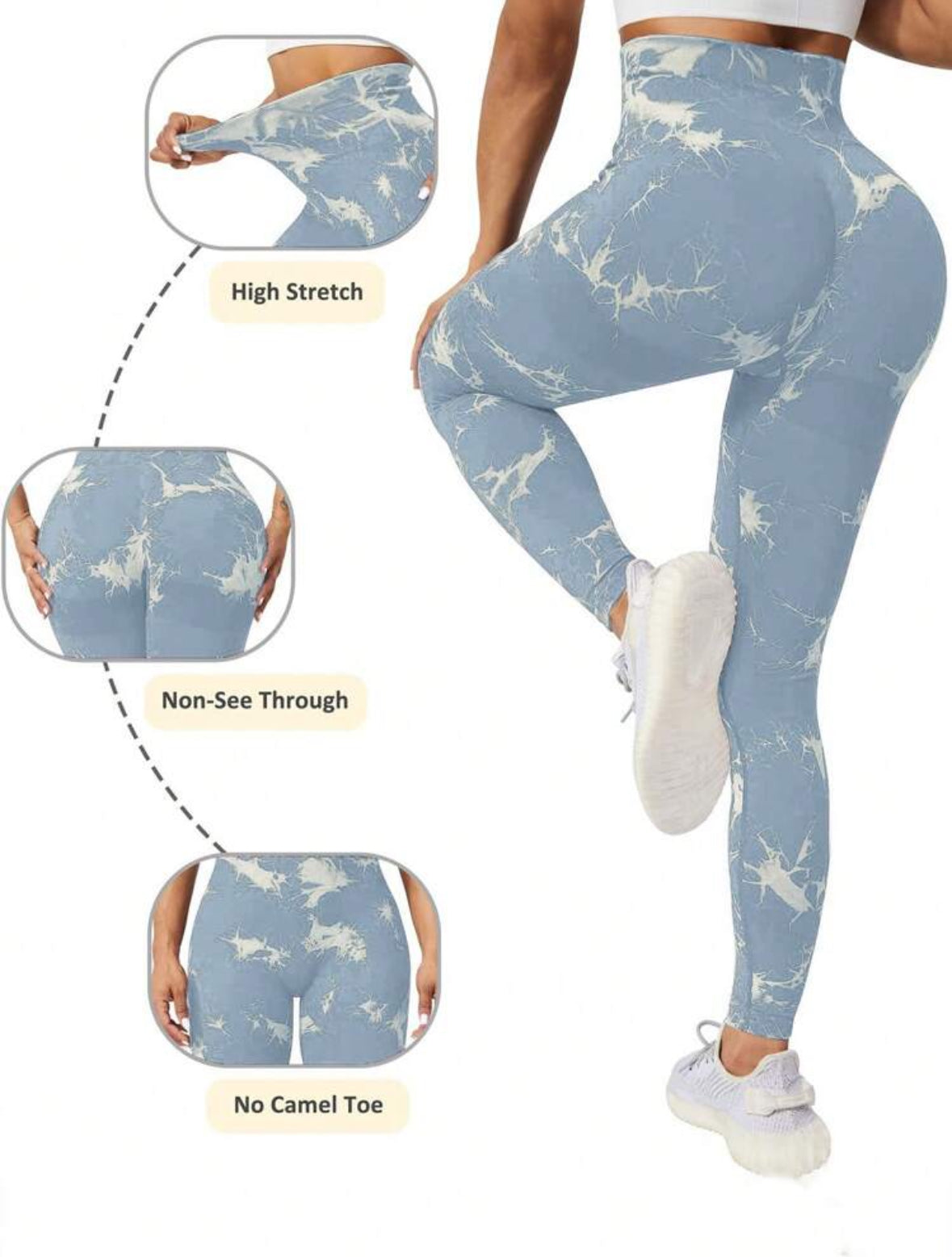 Leggins Azul cielo con blanco, Push Up, Sin costuras, Tie Dye, Premium