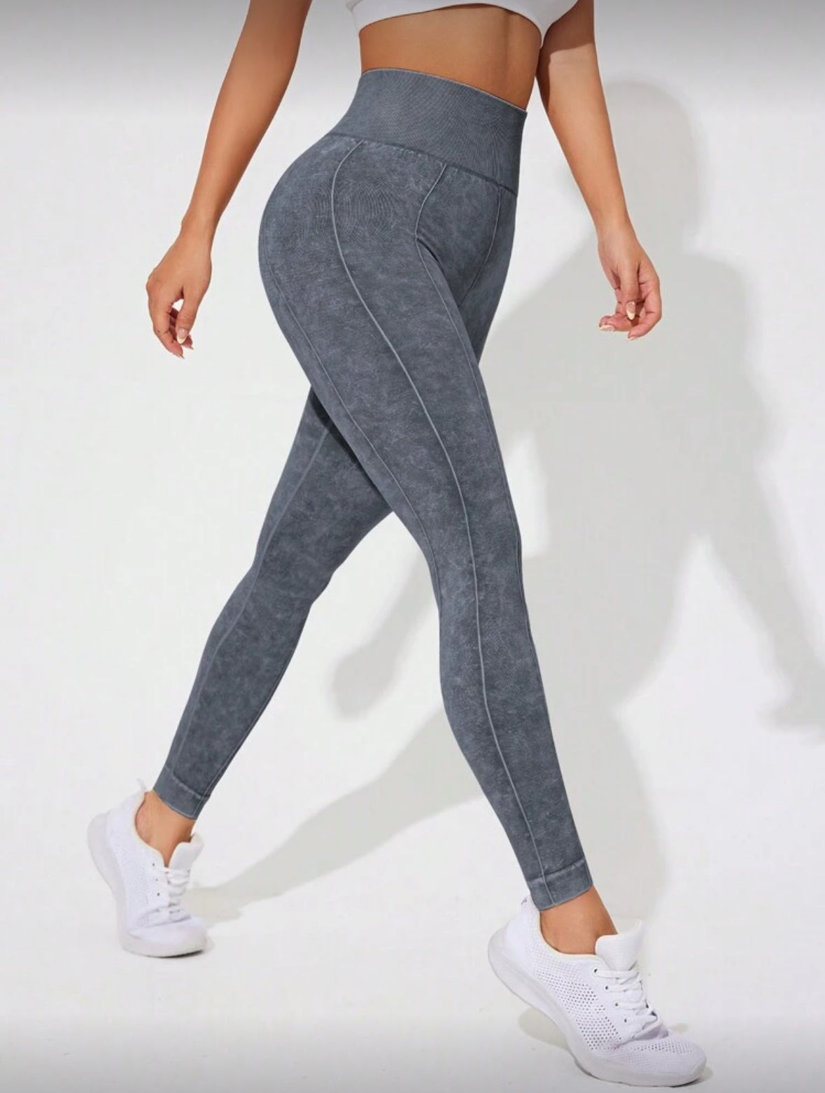 Leggins Scrunch, Push Up, Tono liso deslavado, Sin costuras