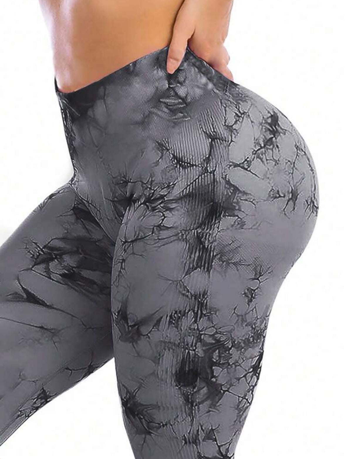 Leggins Gris claro con negro, Push Up, Sin costuras, Tie Dye