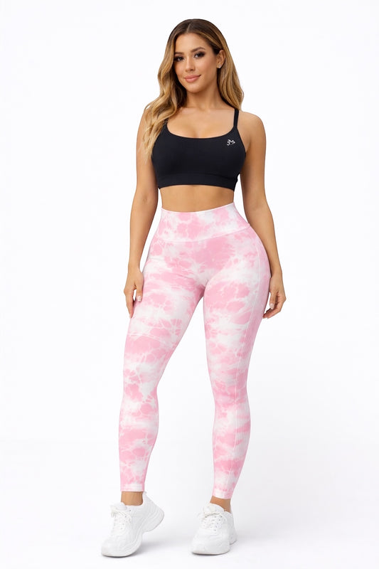 Leggin Push Up, Tie Dye, Rosa con blanco, Premium.