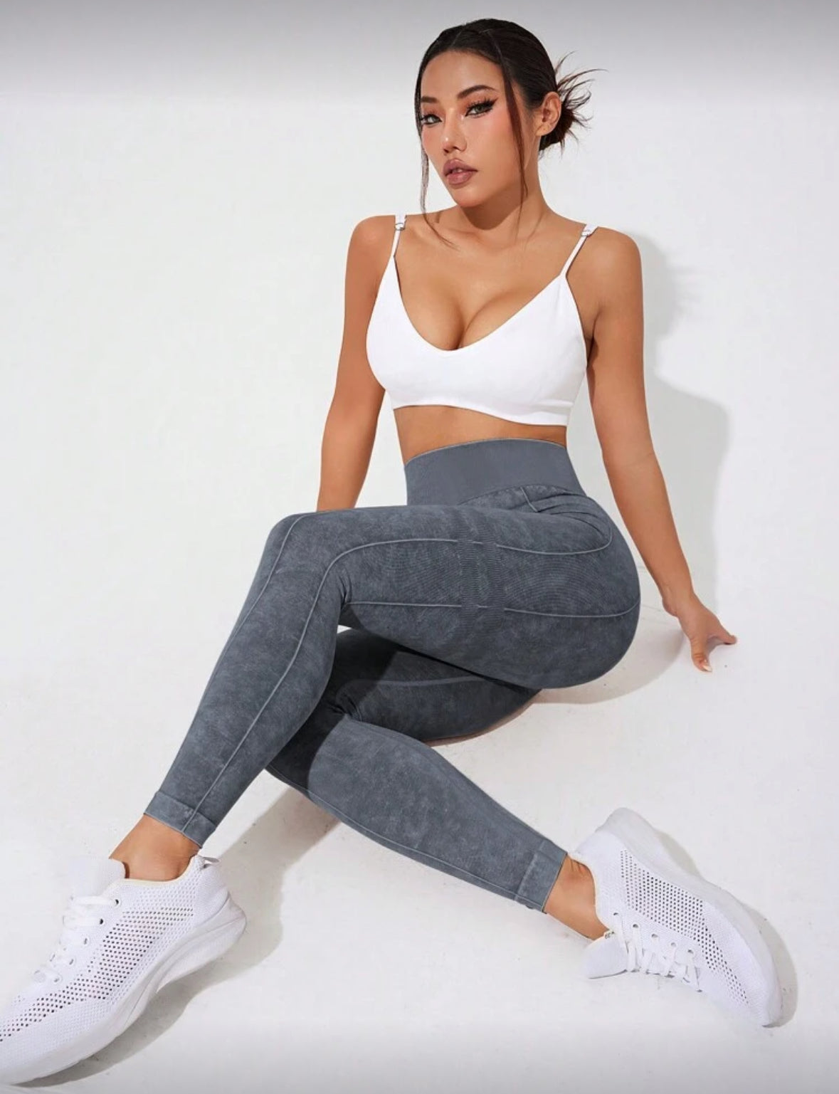 Leggins Scrunch, Push Up, Tono liso deslavado, Sin costuras