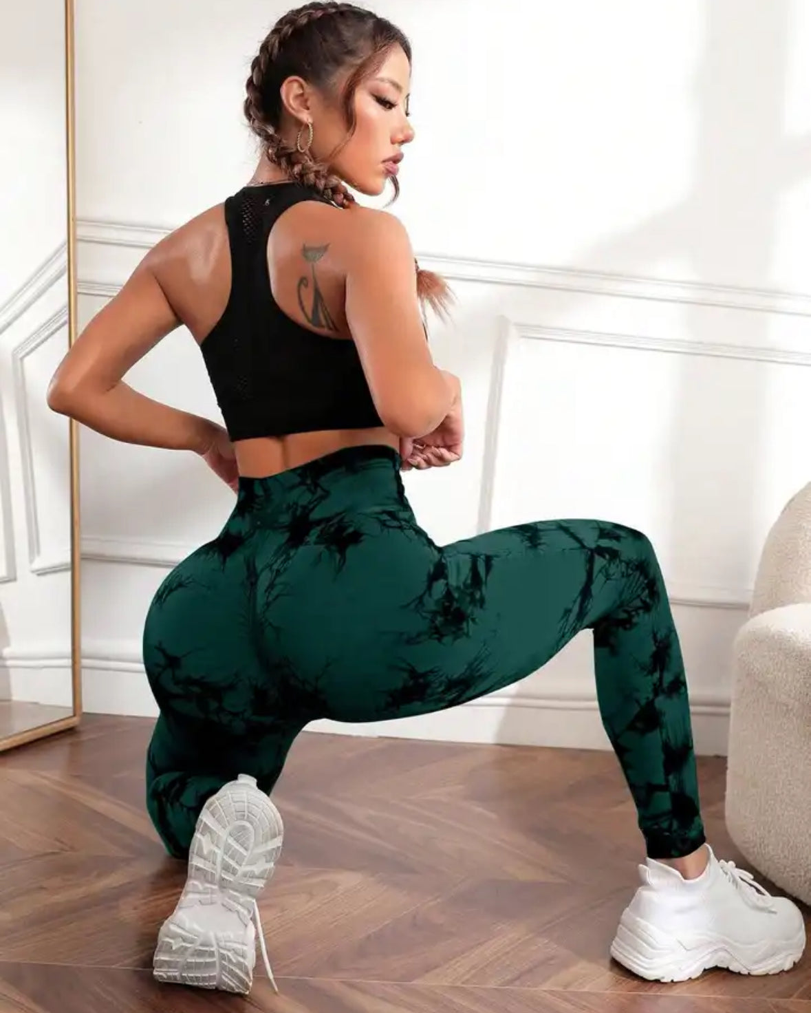 Leggins Verde con negro, Push Up, Sin costuras, Tie Dye