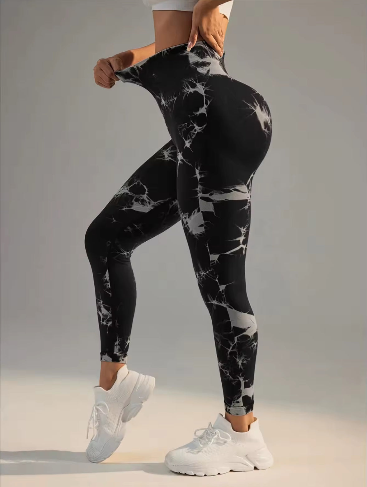 JMSports Tie Dye Legging, Negro con blanco