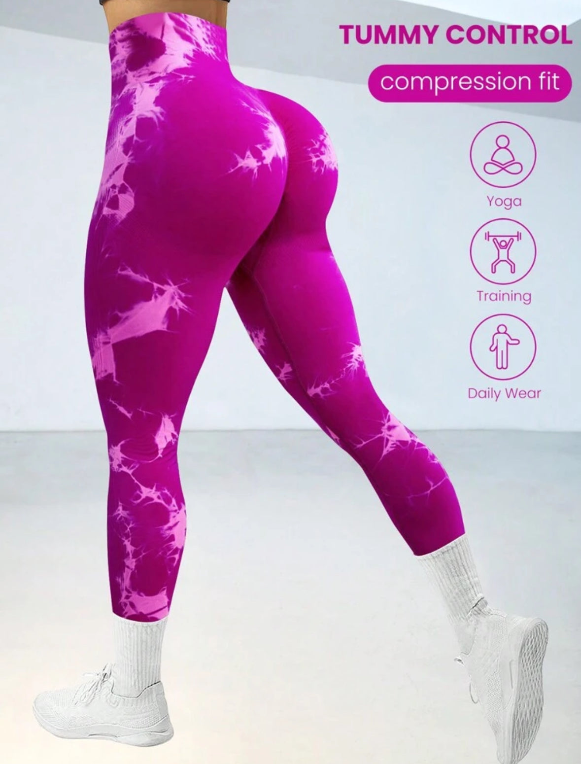 Leggin Push Up, Tie Dye, Rosa Fiusha