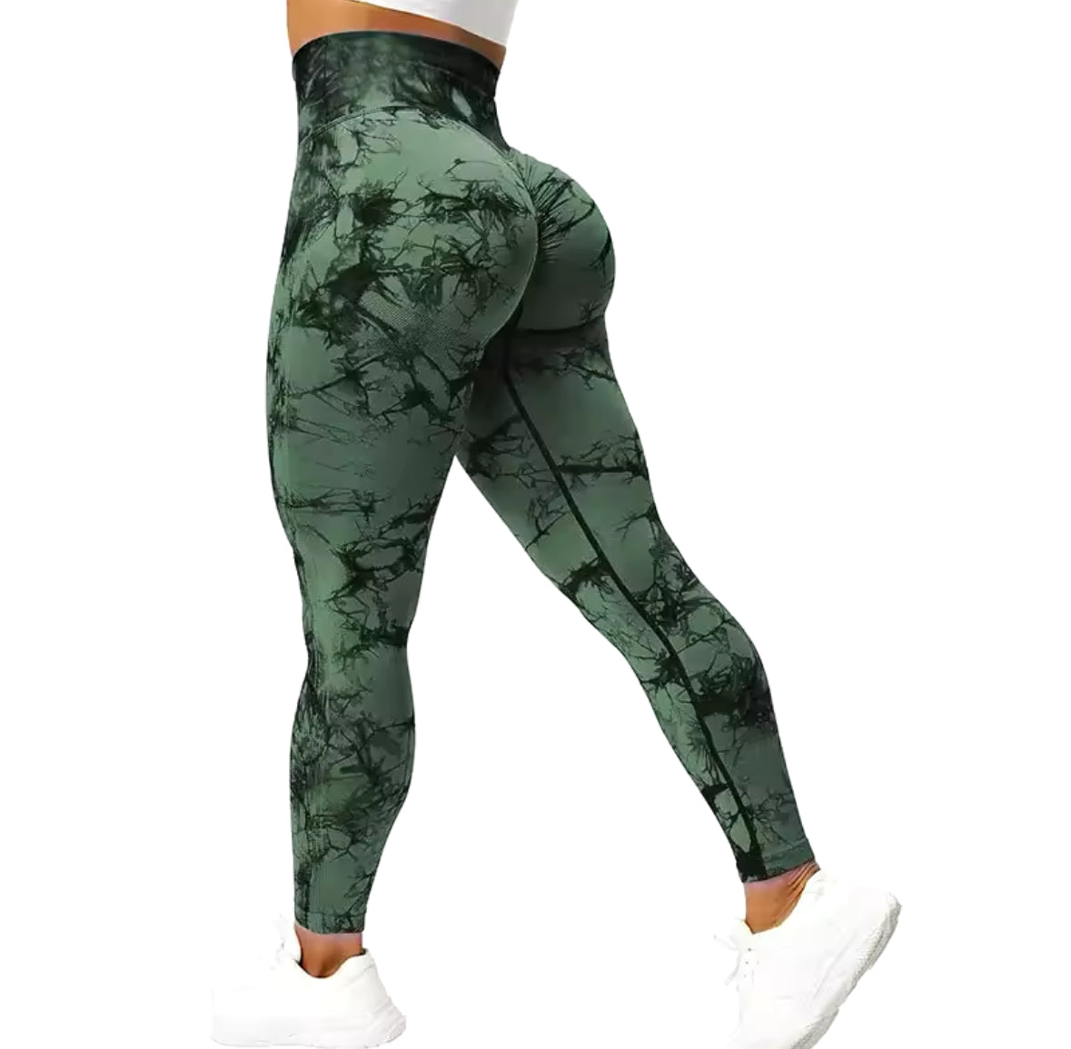 Leggins Verde con negro, Push Up, Sin costuras, Tie Dye