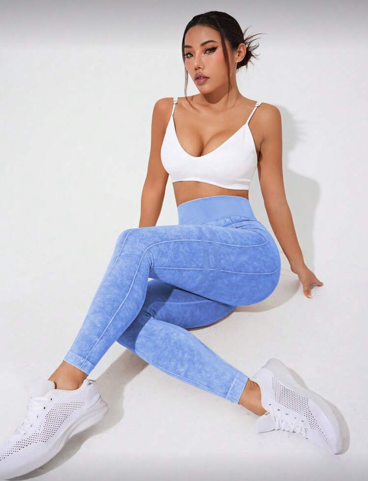 Leggins Scrunch, Push Up, Tono liso deslavado, Sin costuras
