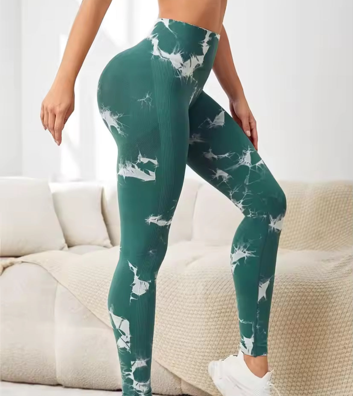 Leggins Verde con blanco, Push Up, Sin costuras, Tie Dye, Premium