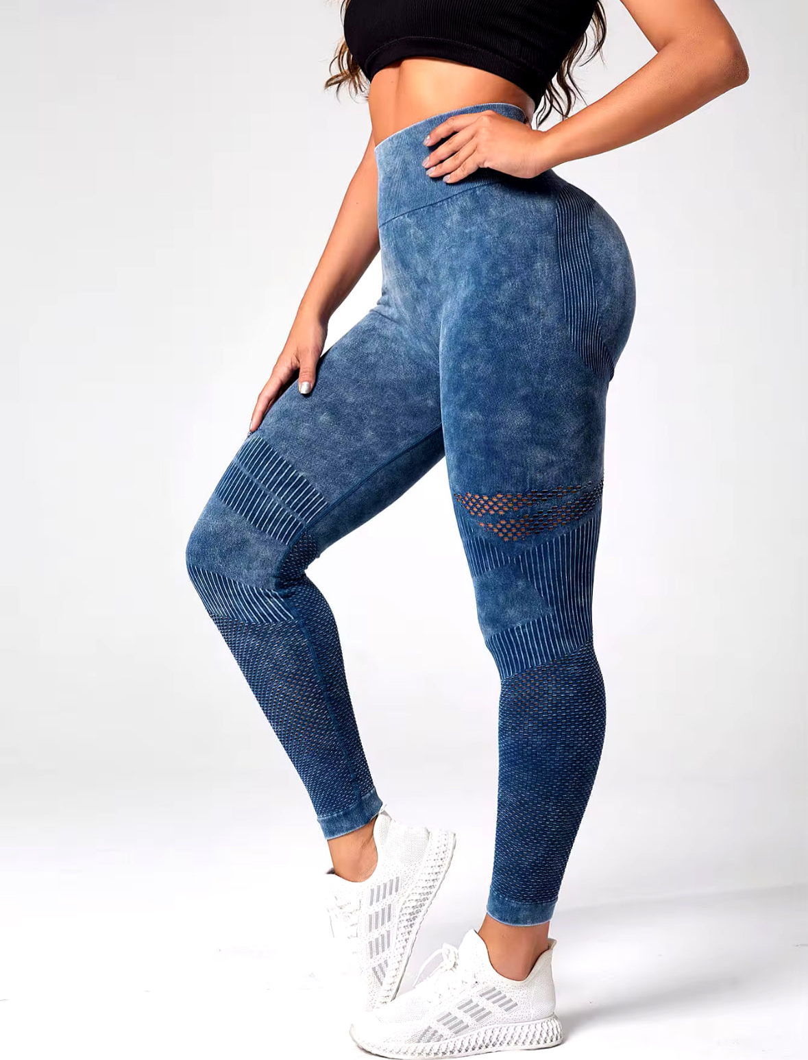Leggins deportivo, Push Up, Sin costuras, Acabado Mezclilla deslavado