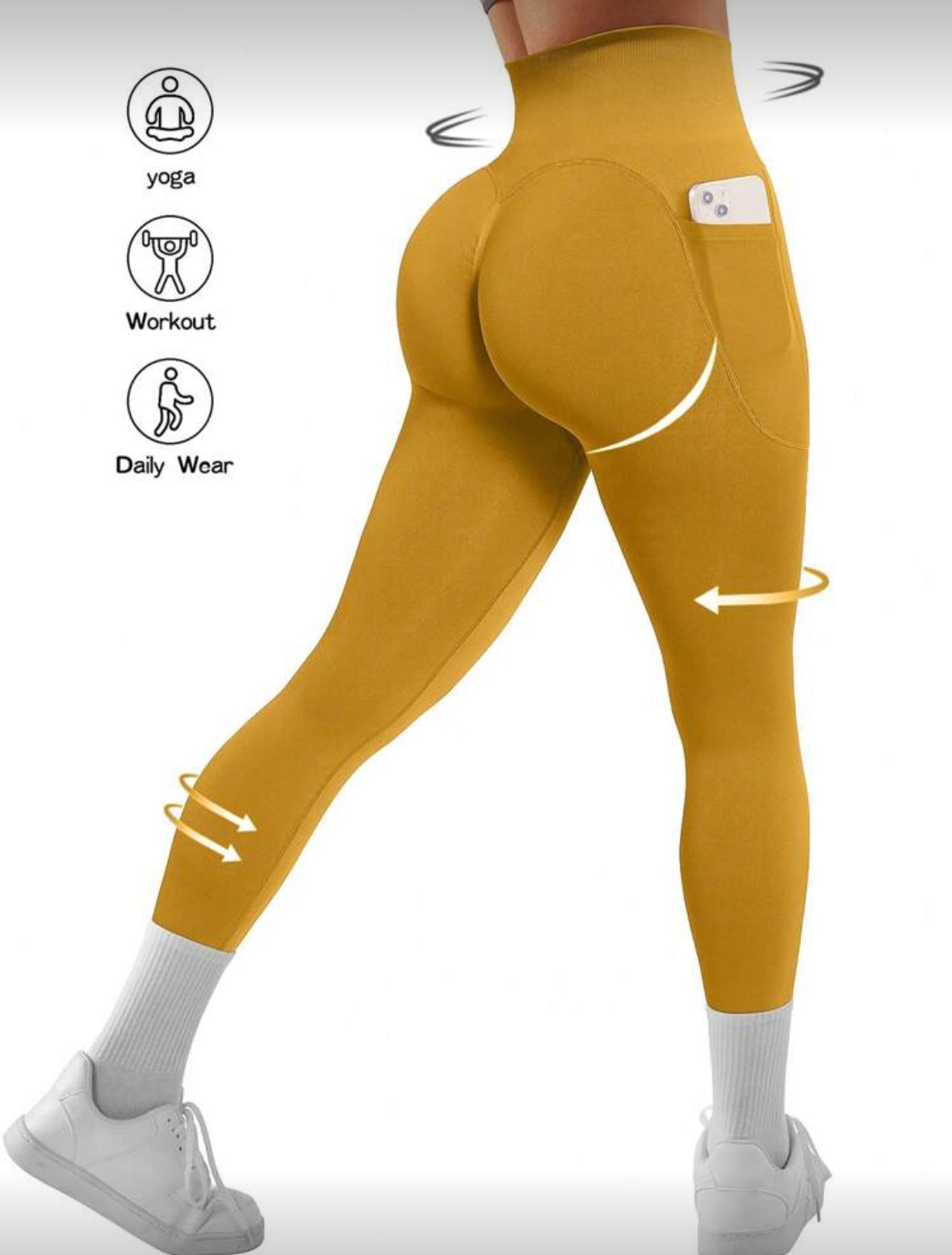 Leggins con bolsa, Push Up, Sin costuras, Tono Liso