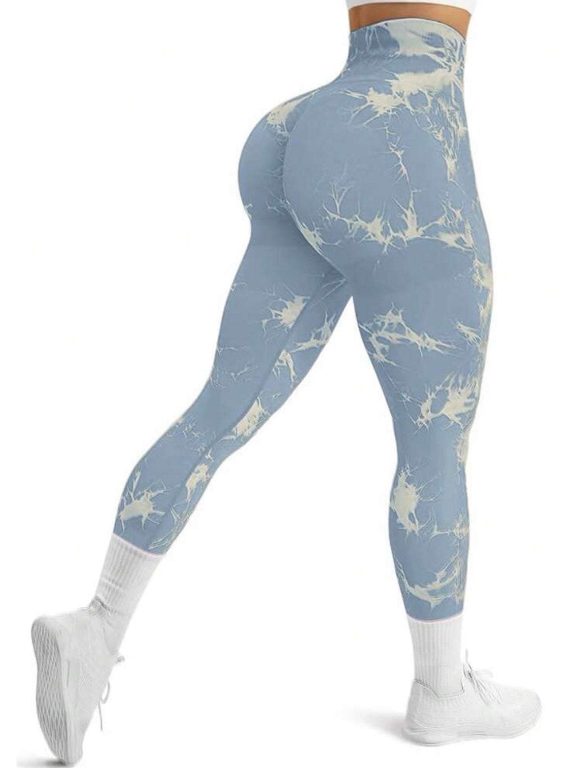 Leggins Azul cielo con blanco, Push Up, Sin costuras, Tie Dye, Premium