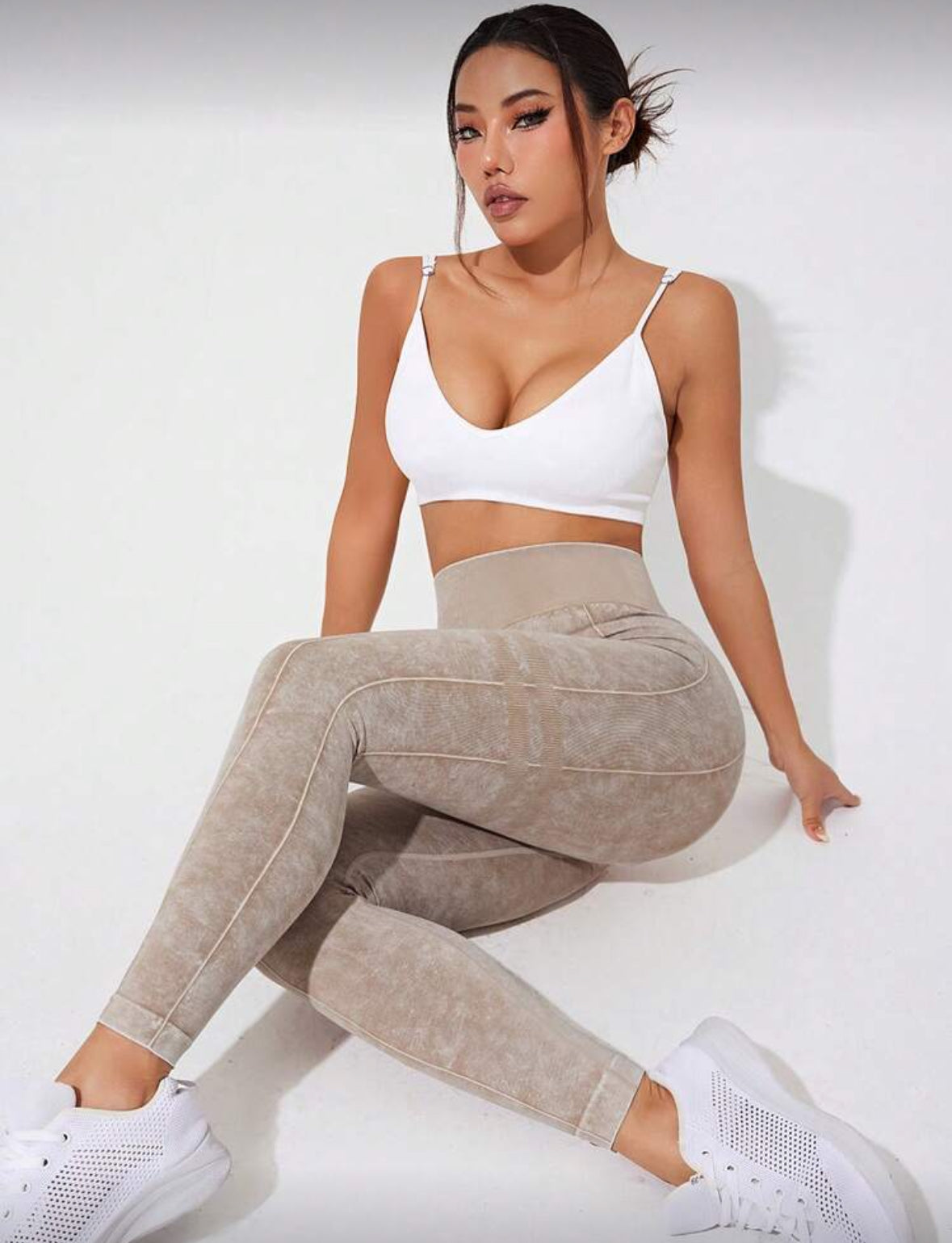 Leggins Scrunch, Push Up, Tono liso deslavado, Sin costuras