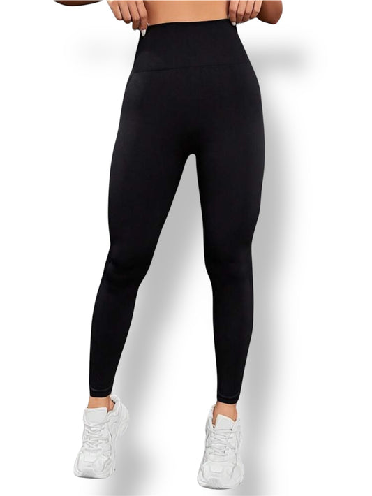 Leggings push up negros, vista frontal, realce de glúteos y ajuste sin costuras