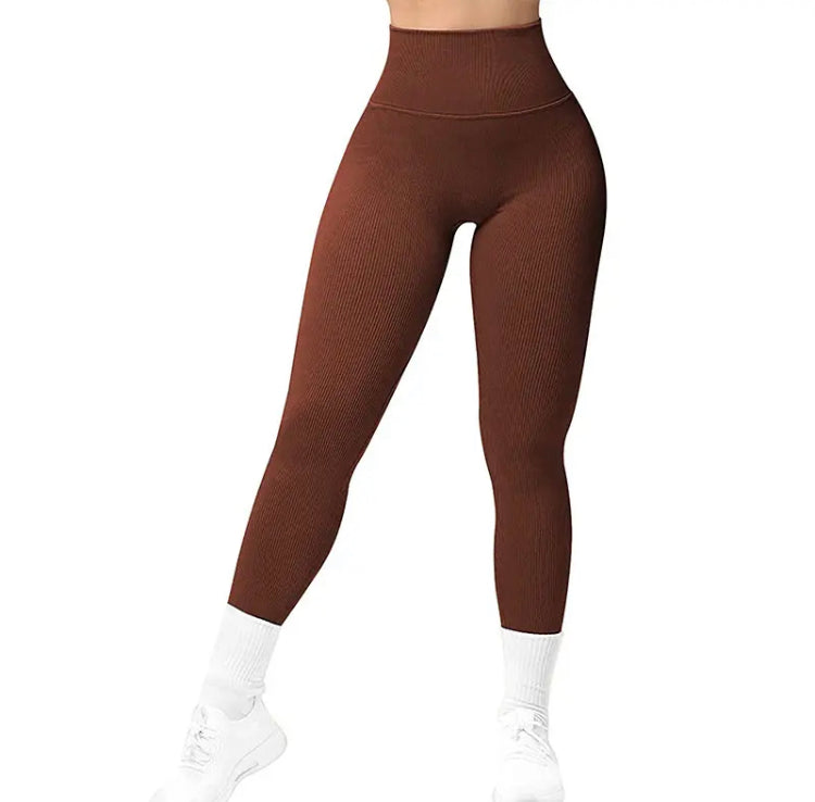 Leggins deportivos Push Up Marron sin costuras JMSports, cintura alta y efecto moldeador que realza glúteos