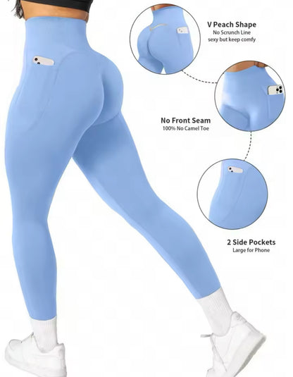 Leggins con bolsa, Push Up, Sin costuras, Tono Liso
