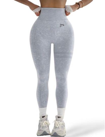 Leggins Scrunch, Push Up, Tono liso deslavado, Sin costuras