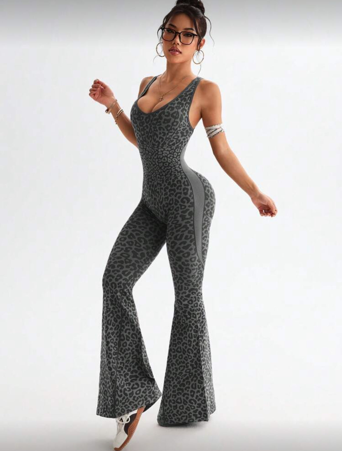 ‘Enterizo Push Up, Sin costuras, Animal print, Acampanado