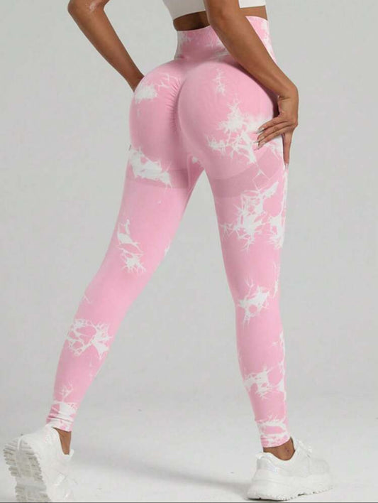 Leggin Push Up, Tie Dye, Rosa con blanco, Premium.